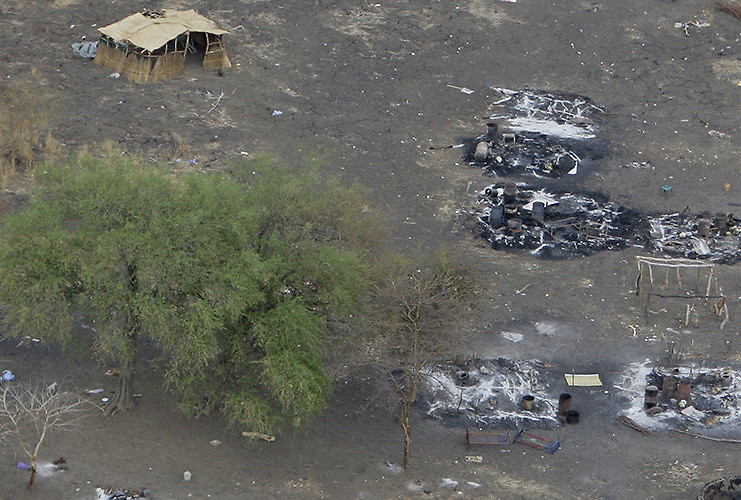 A aerial view of burnt out and destroyed villages on the outskirts of Abyei town, central Sudan,in this photo released by UNMIS