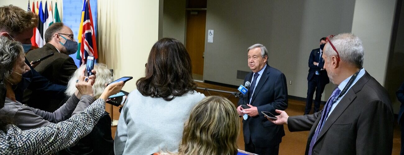Secretary-General António Guterres briefs reporters after the Security Council meeting on peace and security in Africa