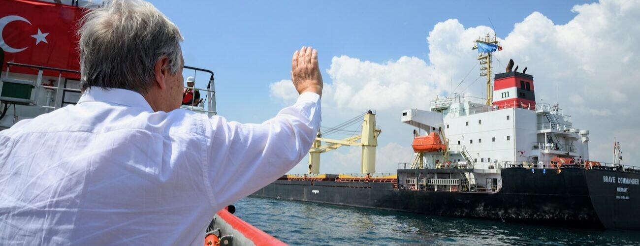 Secretary-General António Guterres oversees the departure of two ships involved in the Black Sea Grain Initiative